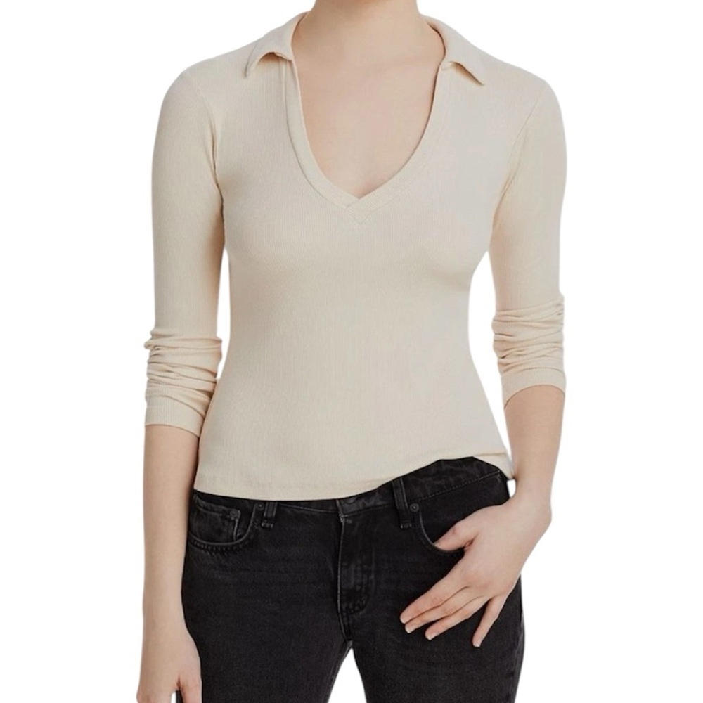 LNA Niamh Point Collar Rib Knit Top